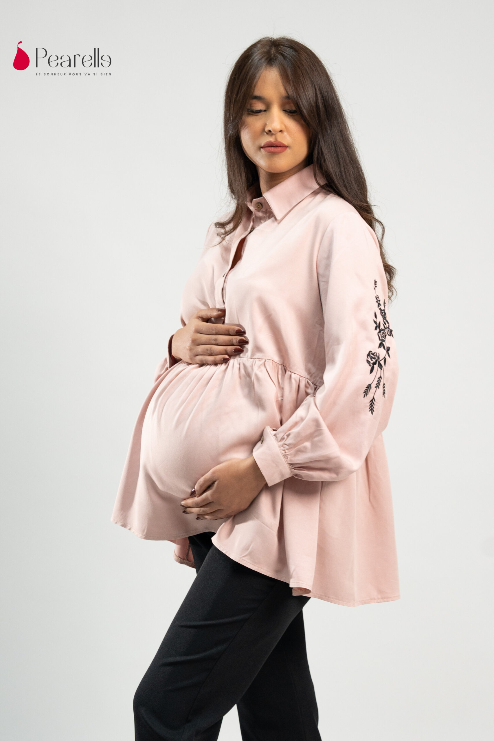 Chemise Sublime élégance manches brodées – Tissu scintillant – Image 4