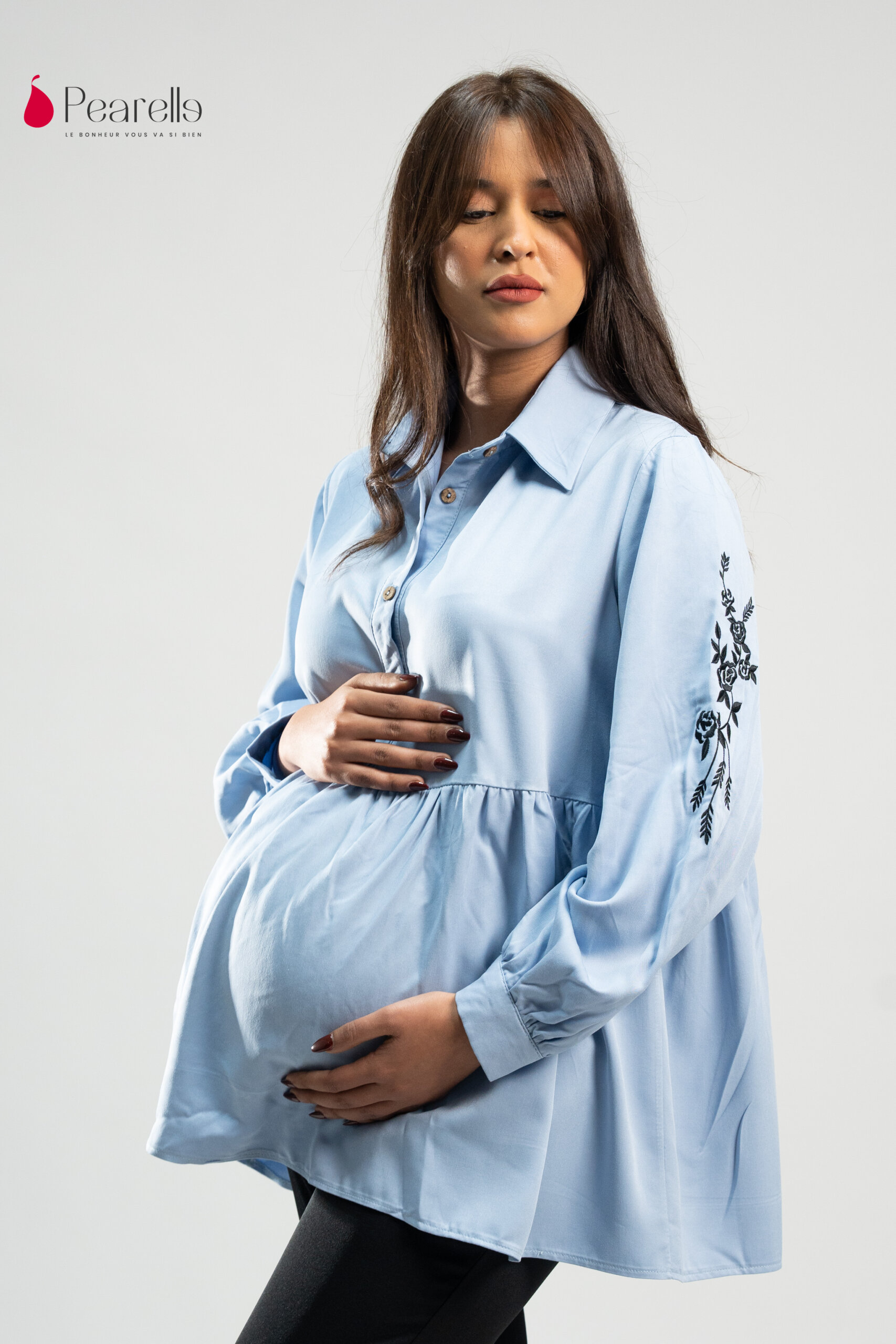 Chemise Sublime élégance manches brodées – Tissu scintillant