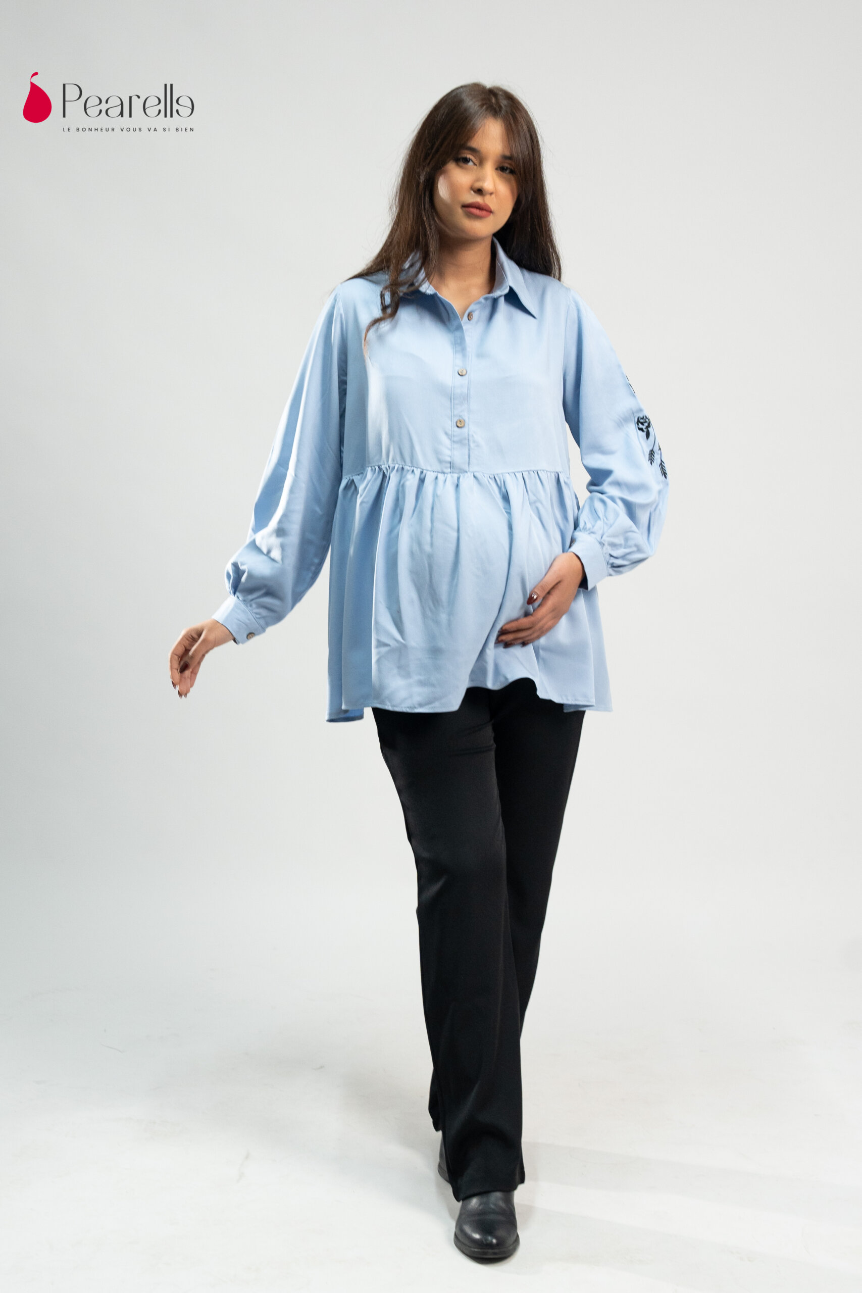 Chemise Sublime élégance manches brodées – Tissu scintillant – Image 3